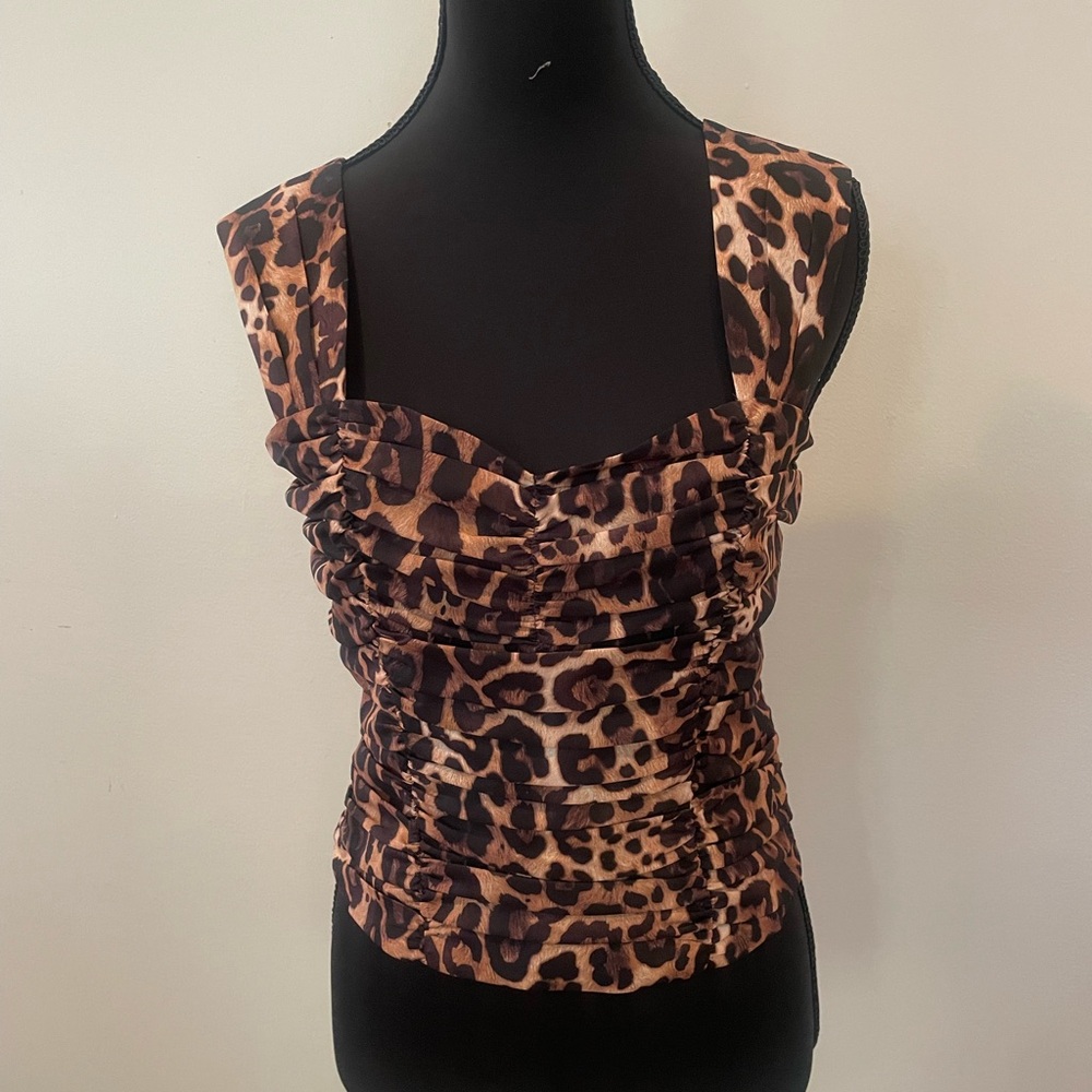 Express Ruched Fitted Brown Tan Crop Tank